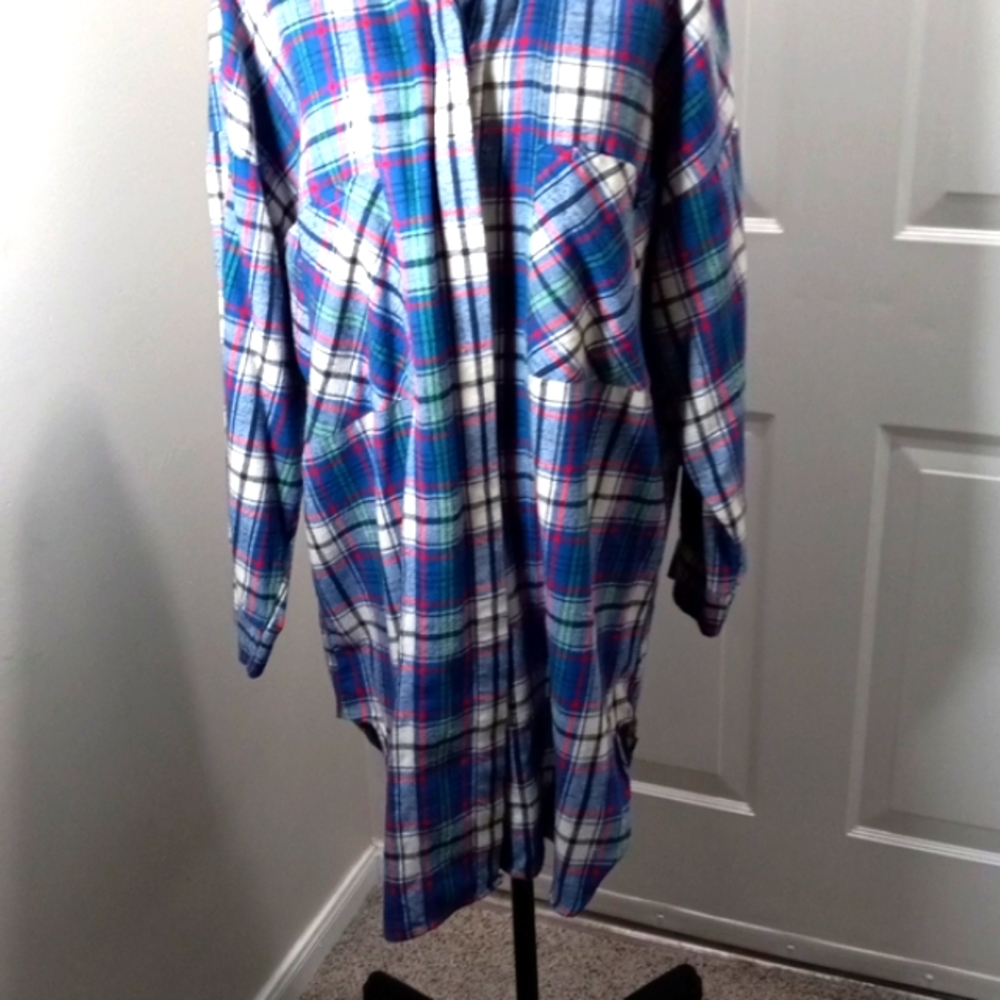 Cotton Adonna Sz XL/XXL Flannel Shirt tunic gown Long length 36” VTG Lounger top